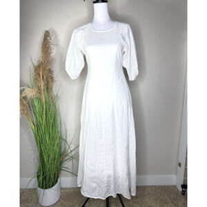 DISSH Nat Gathered Dress 100% White Linen Puff Sleeves Bridal Sz 6 Maxi Cottage